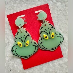New Green Grinch Glow in the Dark Acrylic Christmas Earrings - 2.25”